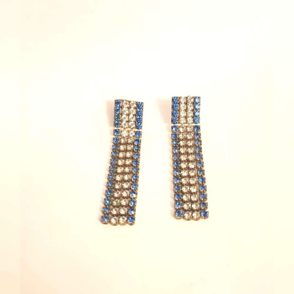 Vintage J. Eladish 1990 Diamond & Sapphire Simulated Dangle Earrings